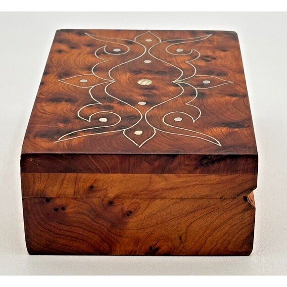 Morrocan Juniper Thuya Wooden Jewelry Boxes Handcrafted Signed Exotic‎ Inlay EUC - Picture 10 of 16